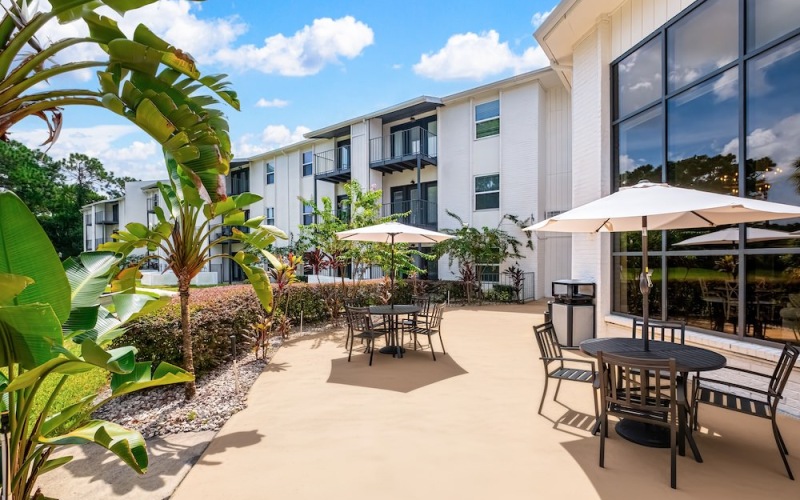 Enjoy our resident-only features lounge with seating tables and large windows