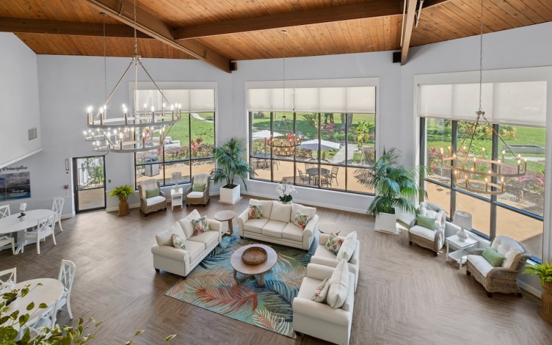 Everything within reach lounge with seating tables and large windows