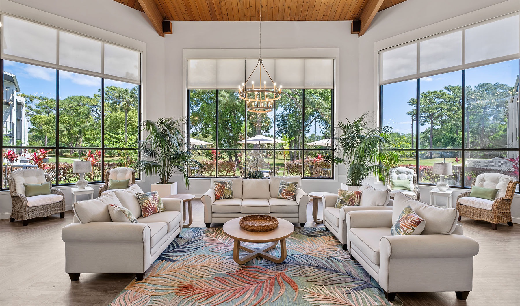 Everything within reach lounge with seating tables and large windows